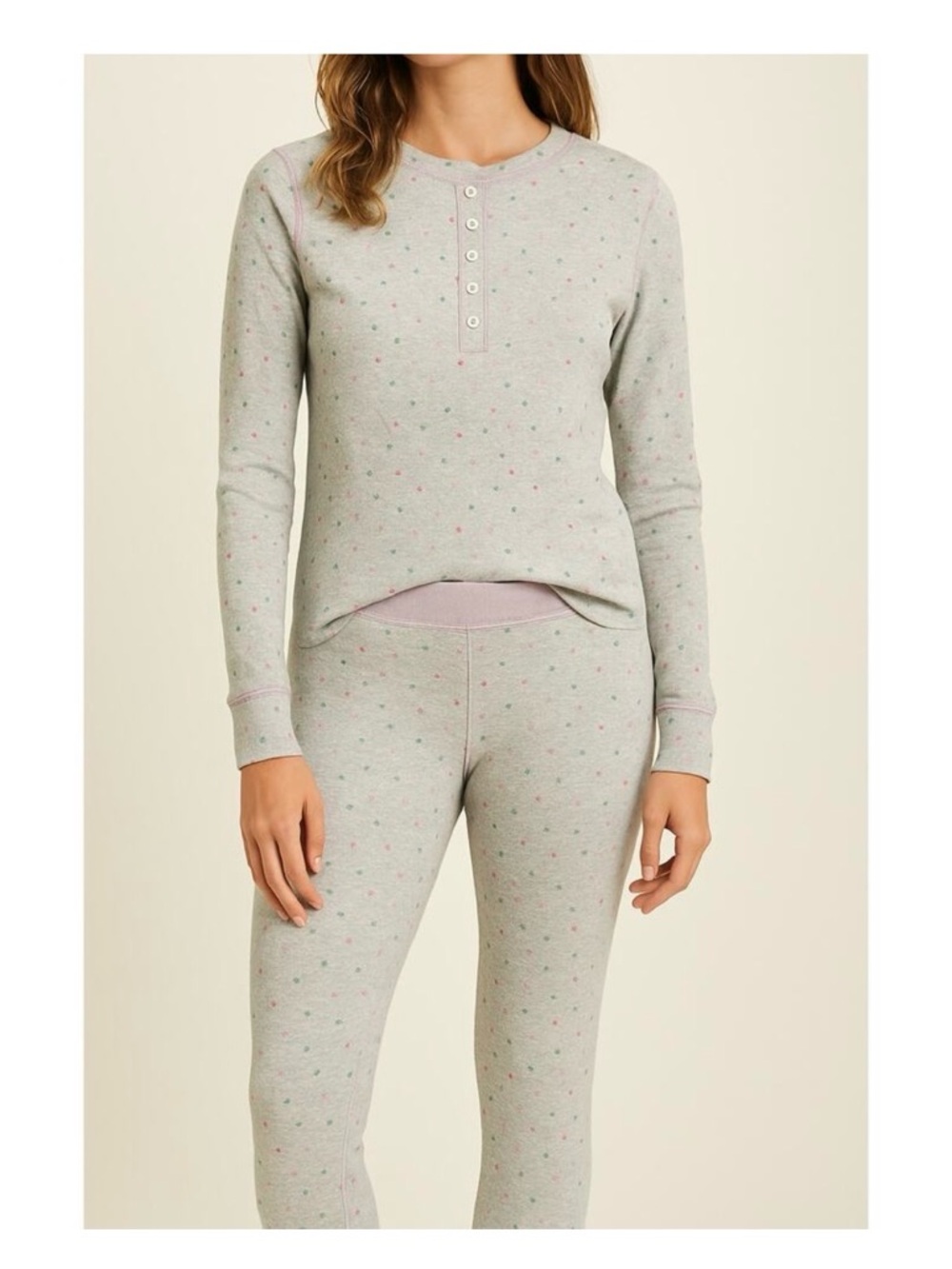 Boden Thermal Pajamas Set Henley Top & Jogger Pants Gray Star Print size 2 / 4